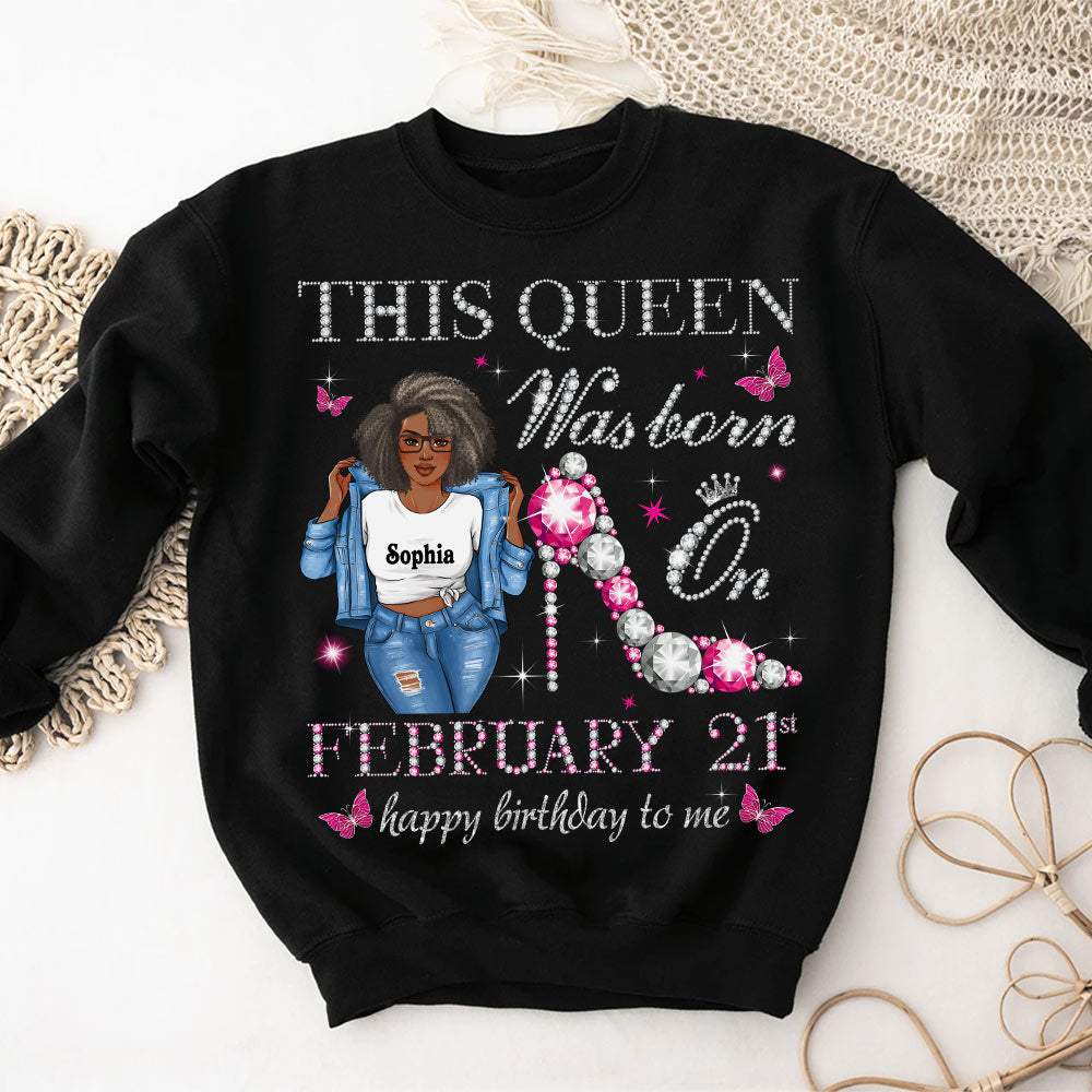 Custom February Birthday Shirt For Woman, Queens Are Born In February Gifts, Melanin Afro Woman Shirt, Black Girl Tee, Afro Queen Gift-YPT-HCT
