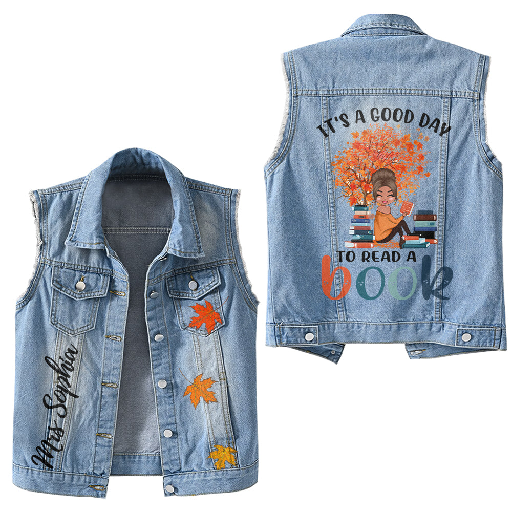 Premium Log Denim Vest - Gift For Women, Denim Vest Book, Reading Book Lover