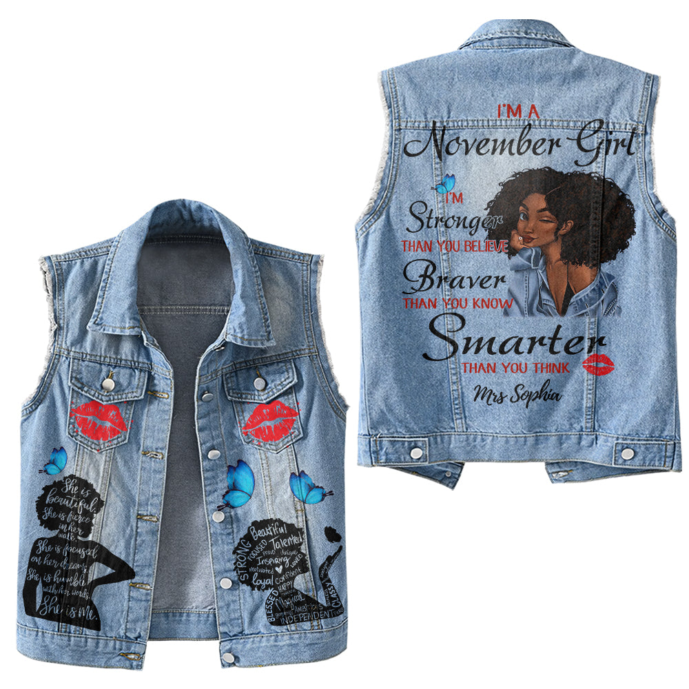 Premium Log Denim Vest - November Birthday Gifts, Custom Birthday Gift, Queens Are Born In November