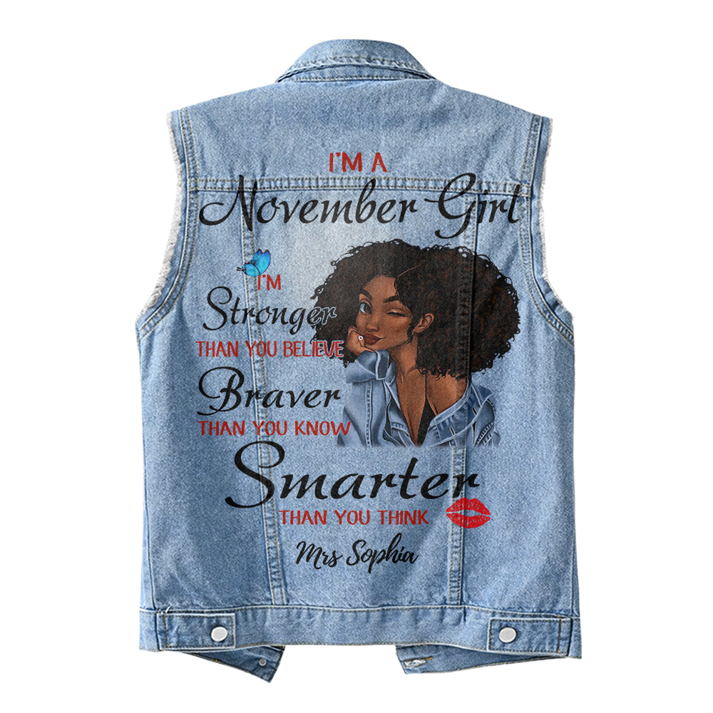 Premium Log Denim Vest - November Birthday Gifts, Custom Birthday Gift, Queens Are Born In November