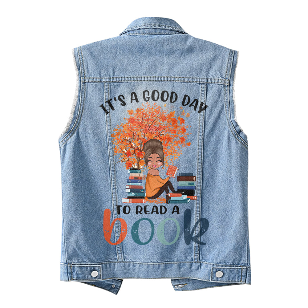 Premium Log Denim Vest - Gift For Women, Denim Vest Book, Reading Book Lover