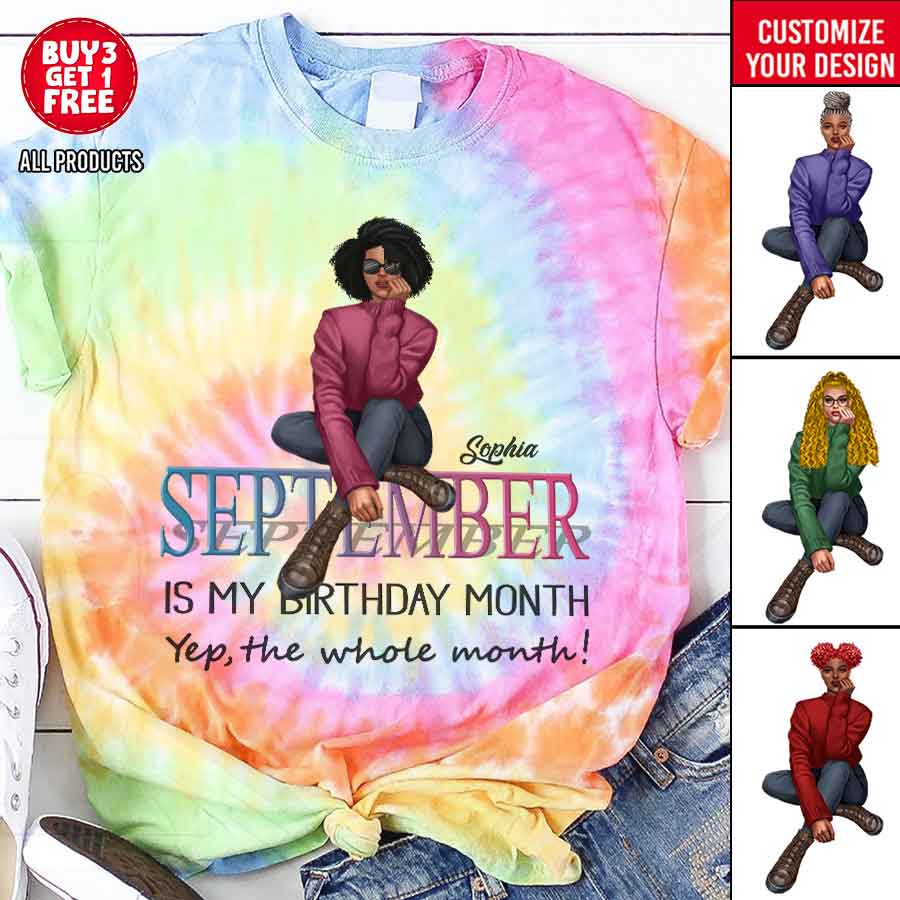 September Birthday Shirt, Custom Birthday Shirt, Queens are Born In September, September Birthday Shirts For Woman, September Birthday Gifts, Melanin Afro Woman Shirt, Black Girl Tee, Afro Queen Black Pride Gift-YPT-HCT