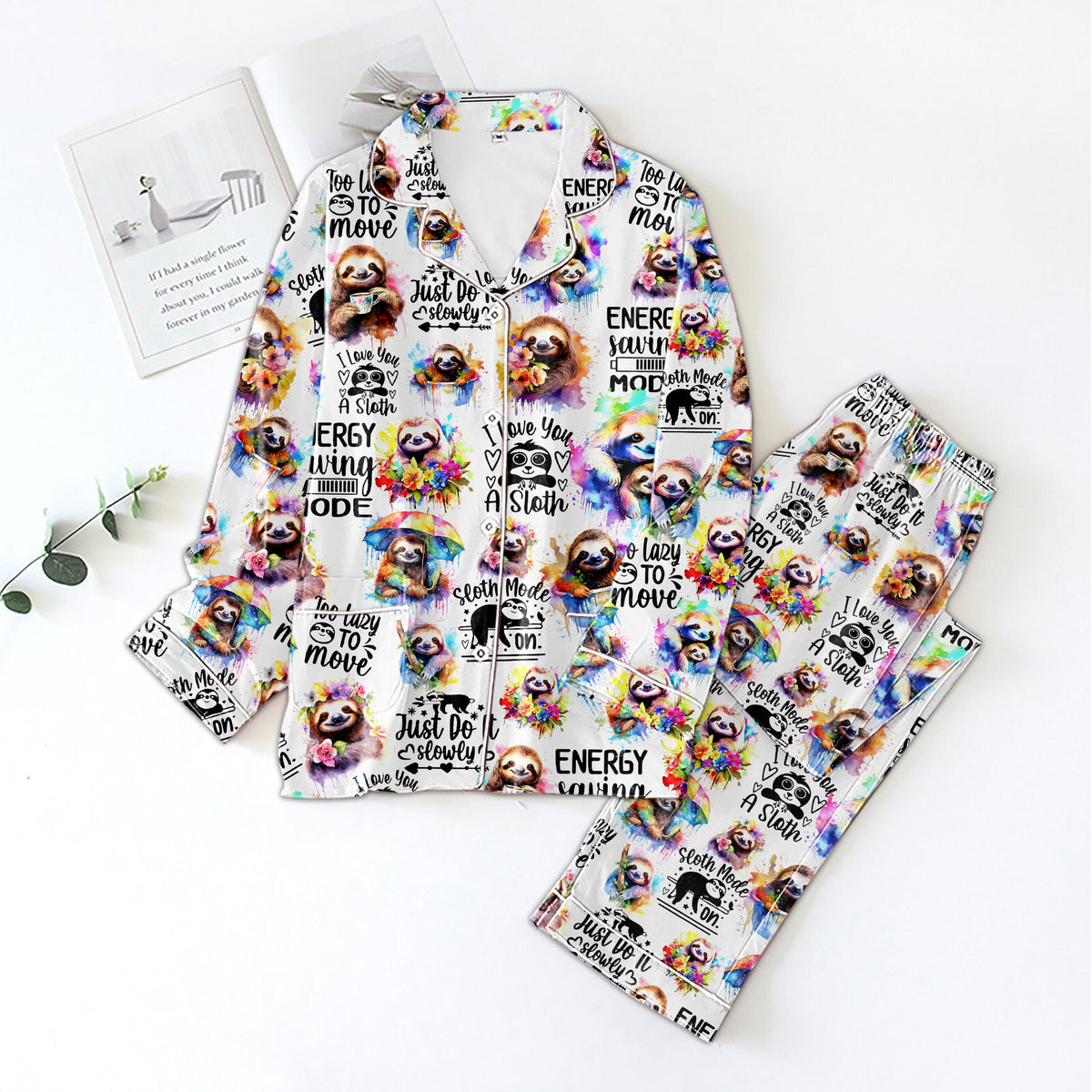 Personalized Women's Pajama Set, Gift For Sloth Lovers