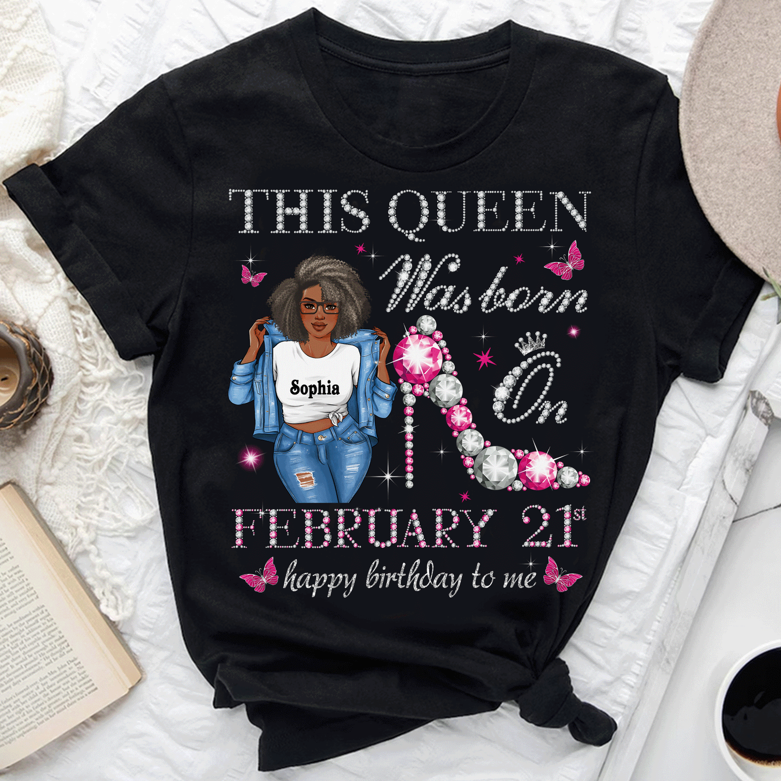 Custom February Birthday Shirt For Woman, Queens Are Born In February Gifts, Melanin Afro Woman Shirt, Black Girl Tee, Afro Queen Gift-YPT-HCT