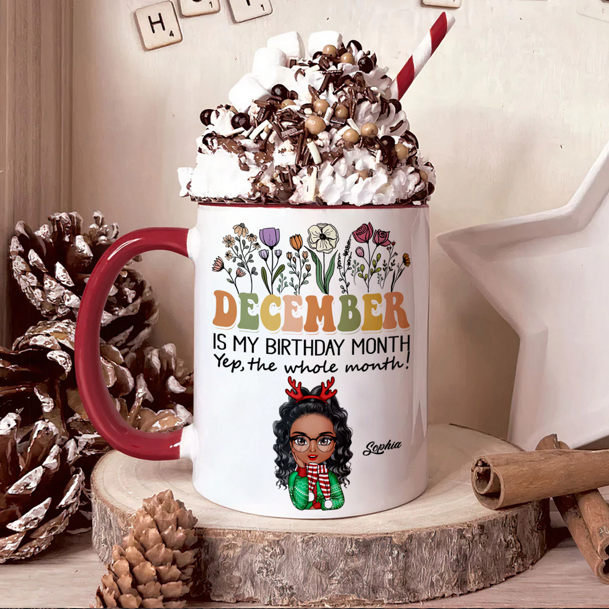 December Birthday Mug, Personalized Birthday Mug, Customized Mug For Birthday, Happy Birthday Personalized Mug