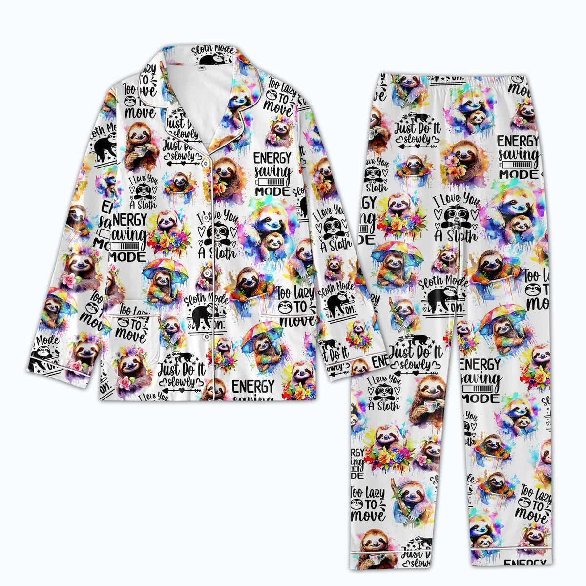 Personalized Women's Pajama Set, Gift For Sloth Lovers