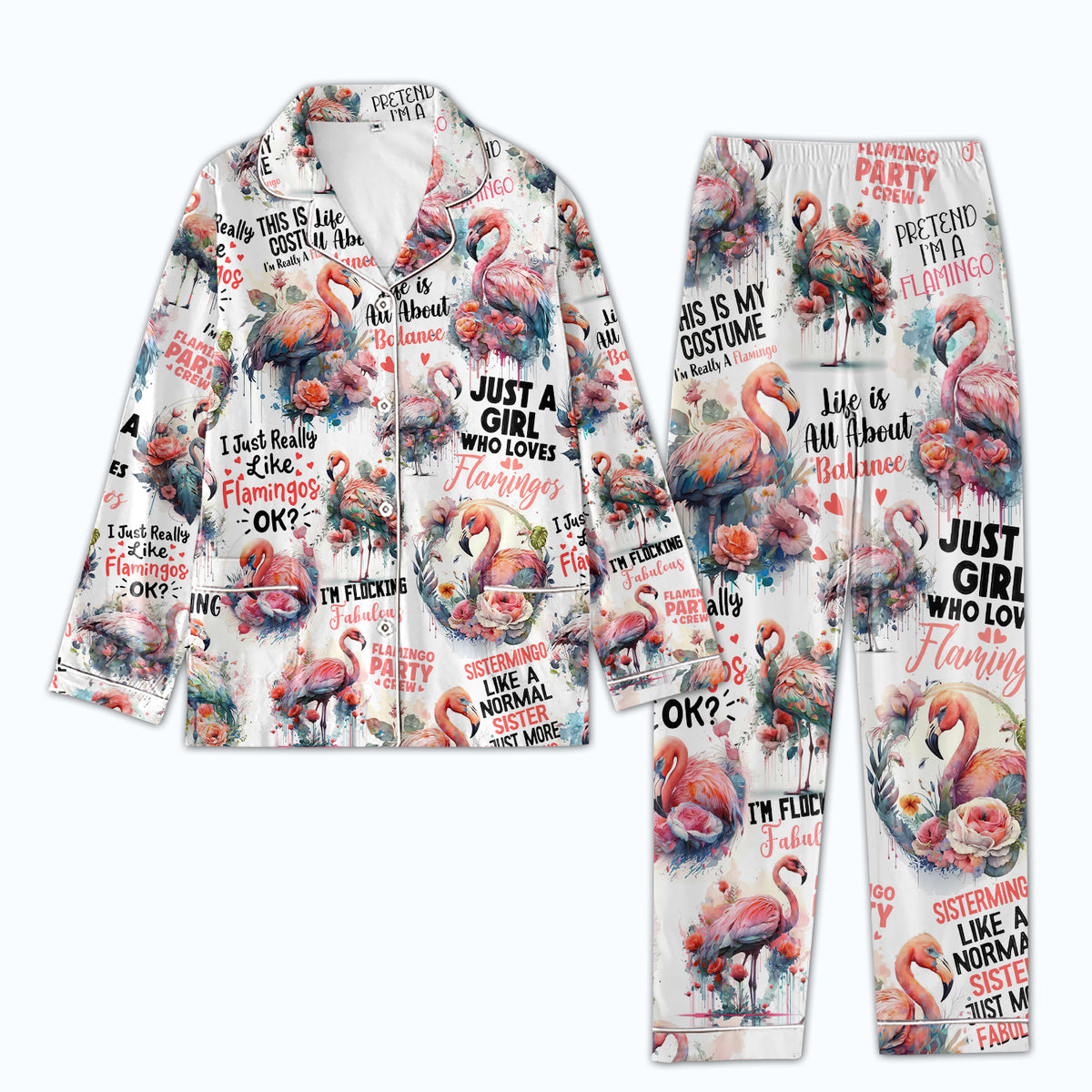 Personalized Women's Pajama Set, Gift For Flamingo Lovers
