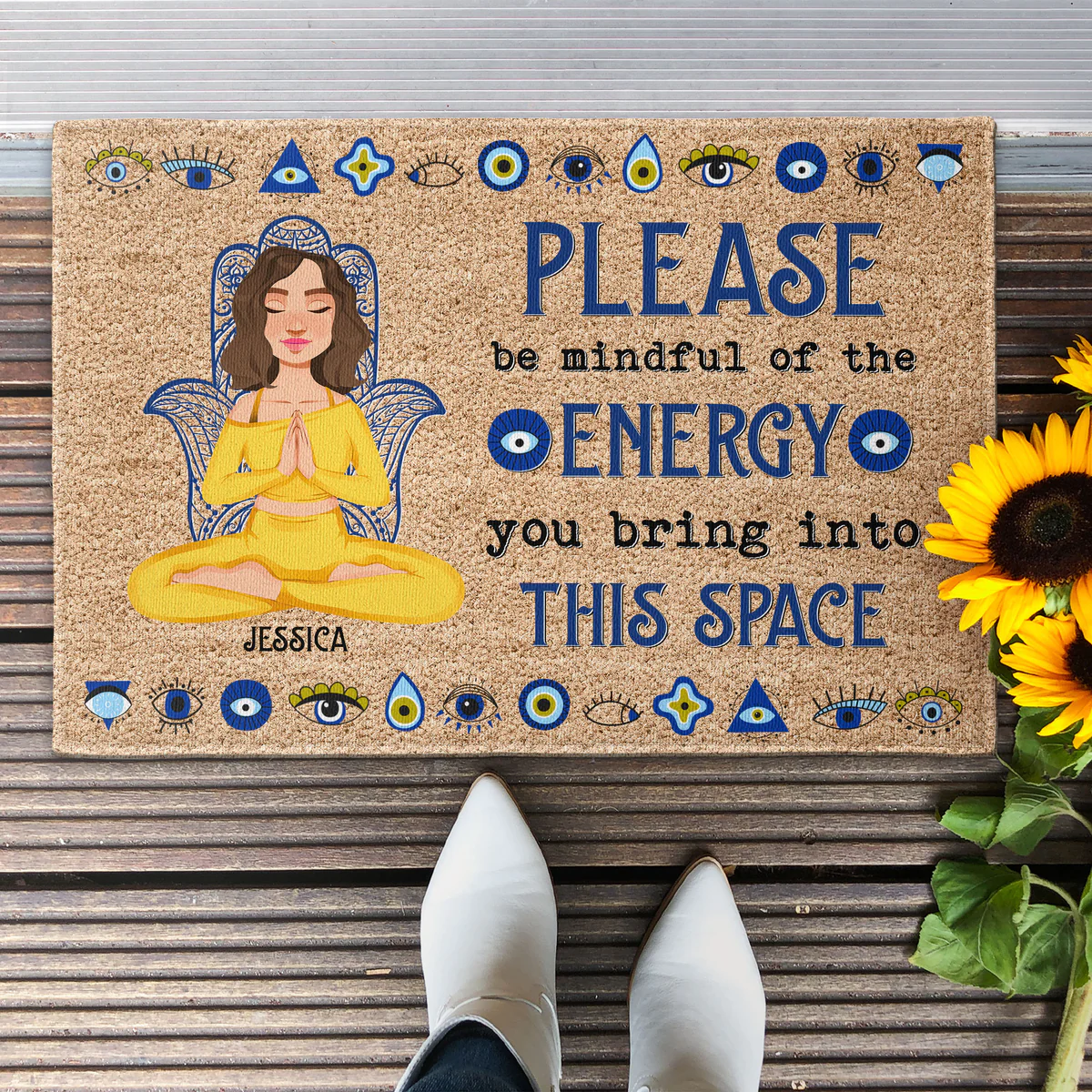 Please Be Mindful Of The Energy You Bring Into This Space - Personalized Doormat for Yoga Lovers