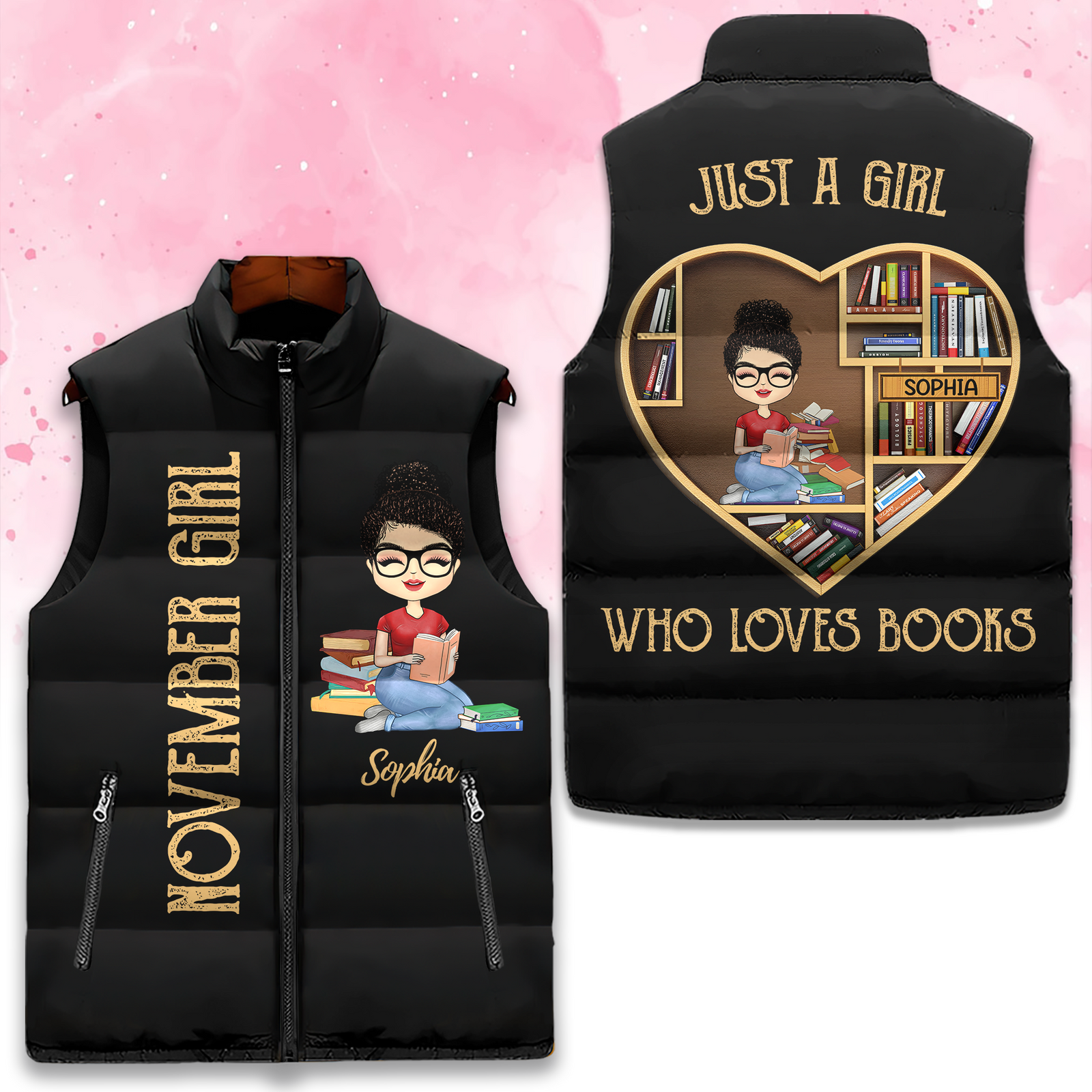 Puffer Vest - Personalized November Birthday Month, Gift Ideas For November Birthday For Girls, Just A Girl Who Loves Books