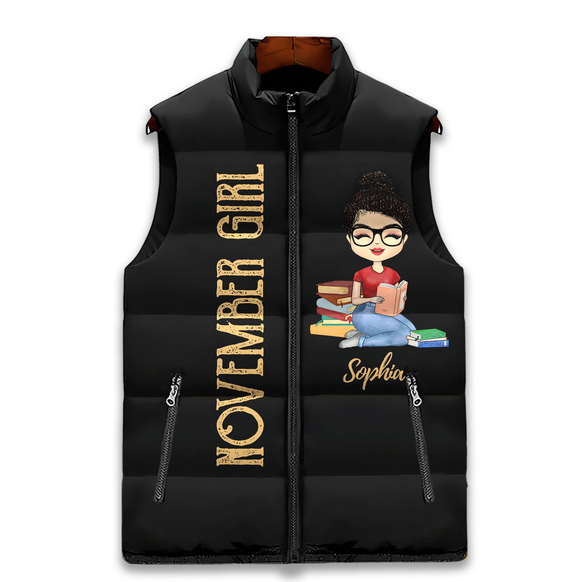 Puffer Vest - Personalized November Birthday Month, Gift Ideas For November Birthday For Girls, Just A Girl Who Loves Books
