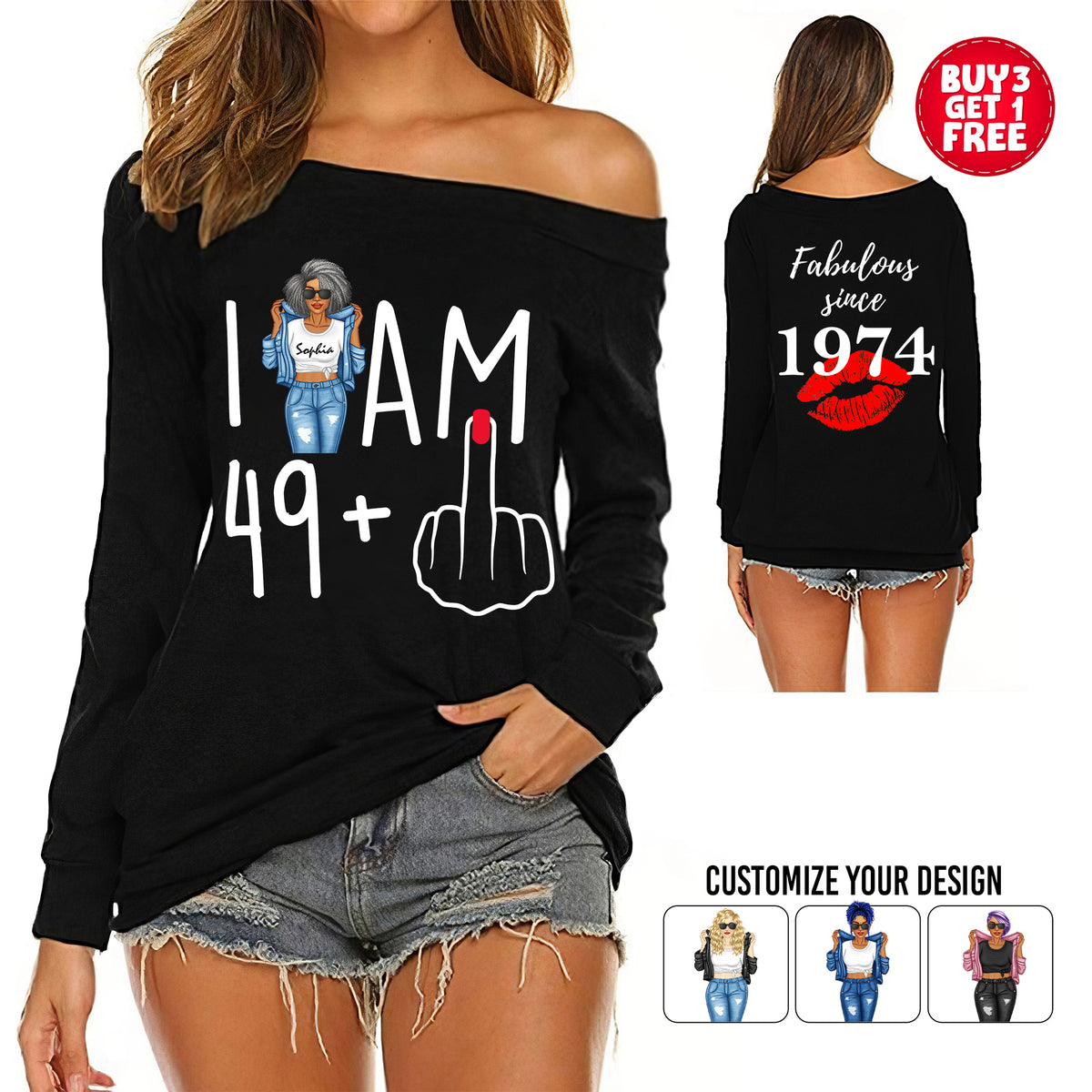 Women's Off-Shoulder Sweatshirt, Chapter 50, Fabulous Since 1974 50th Birthday - TLQ