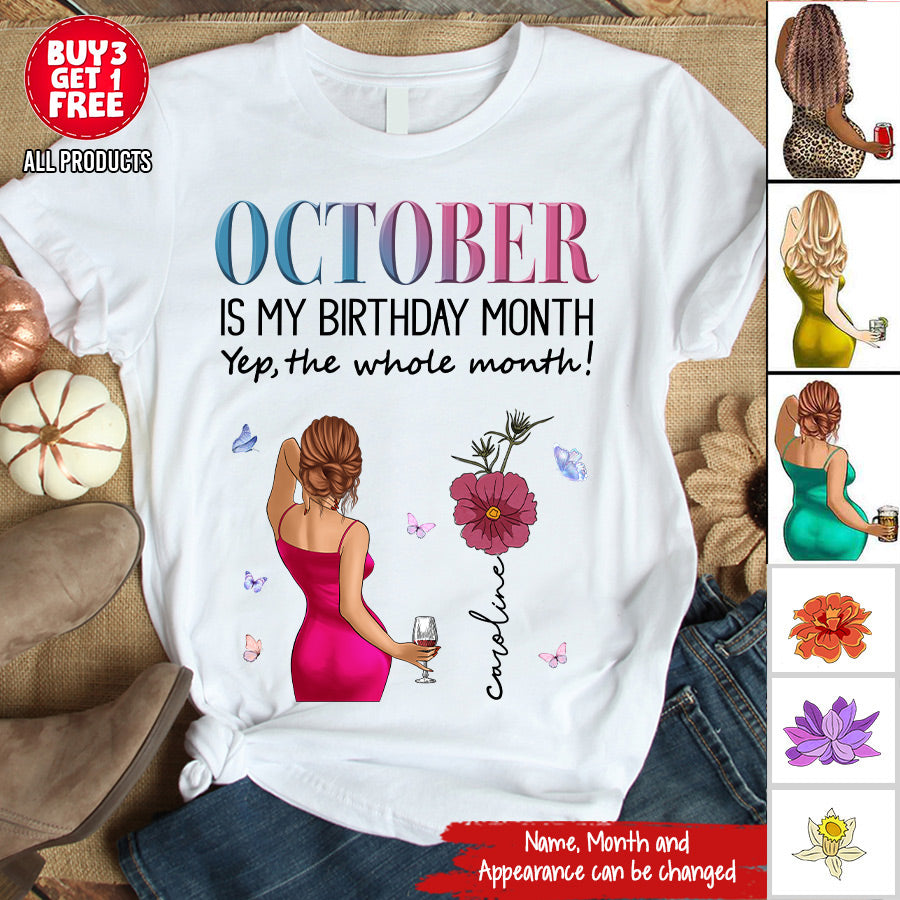 Personalized October Birthday Shirt, Custom Birthday Shirt, Queens are Born In October, October Birthday Shirts For Woman, October Birthday Gifts-YPT-TLQ