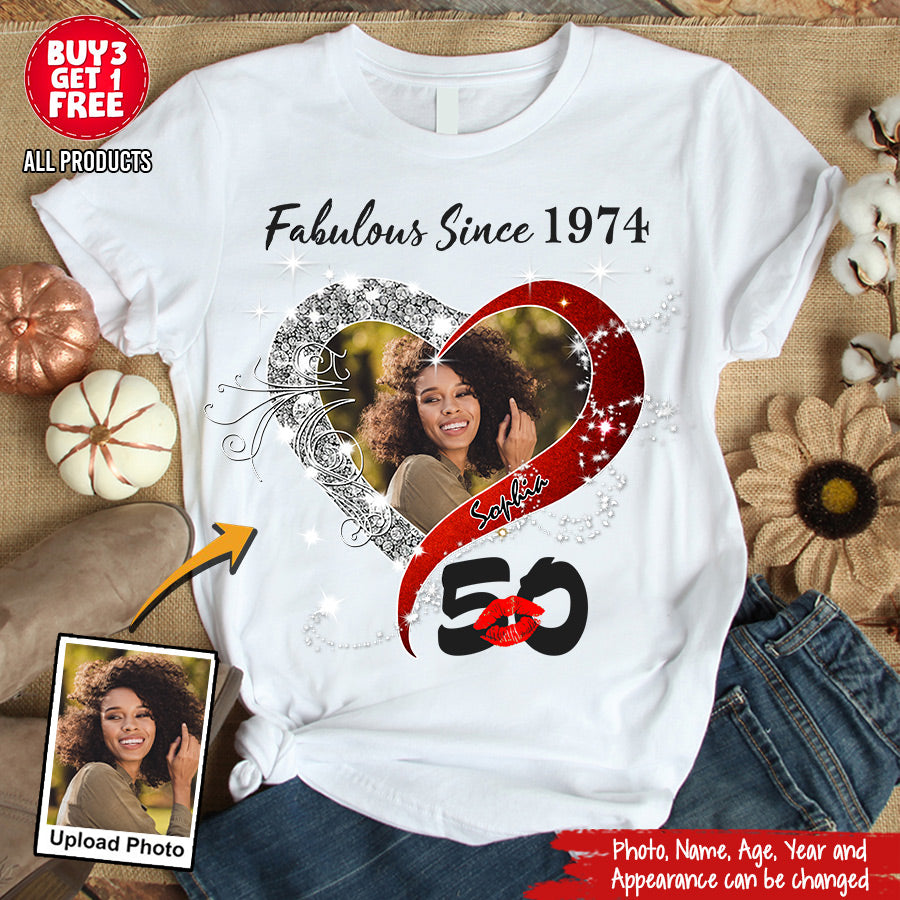 Custom Photo 50&#39;s Birthday Shirt, 50th Birthday Unique T Shirt For Woman, Custom Birthday Shirt, Her Gifts For 50 Years Old, Custom Picture Tee, Personalized Birthday Shirt-YPT-TLQ
