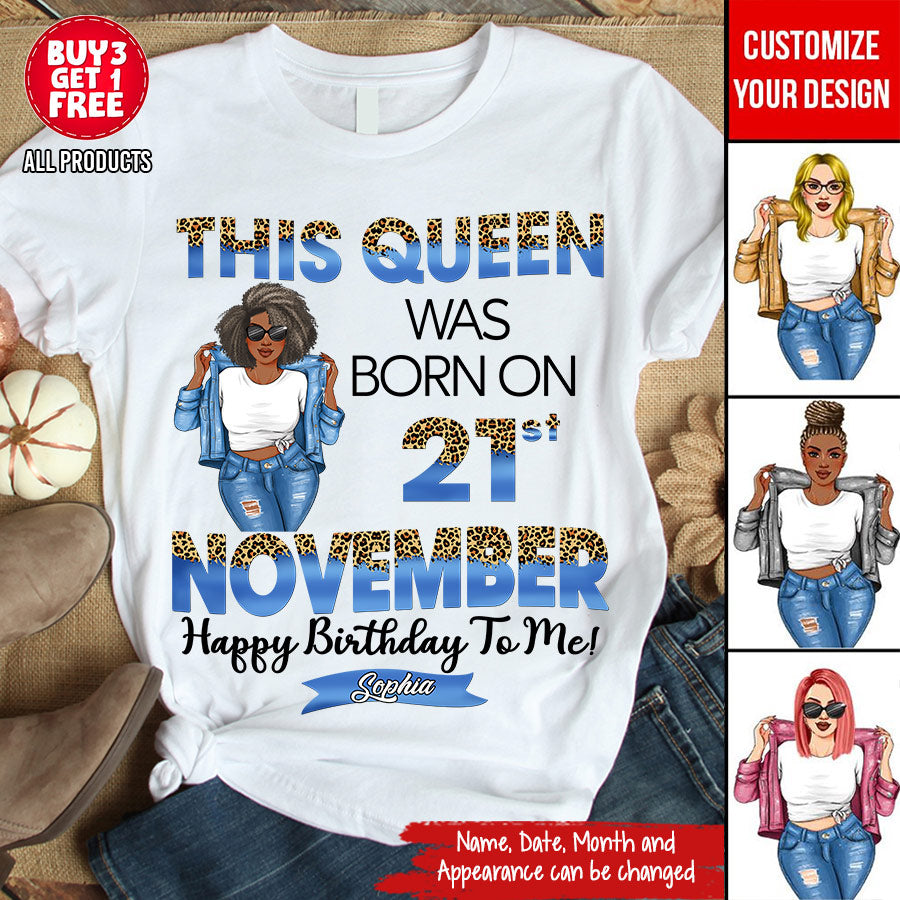 Personalized Custom November Birthday Shirt For Woman, Queens Are Born In November Gifts, Melanin Afro Woman Shirt, Black Girl Tee, Afro Queen Gift-YPT-TLQ