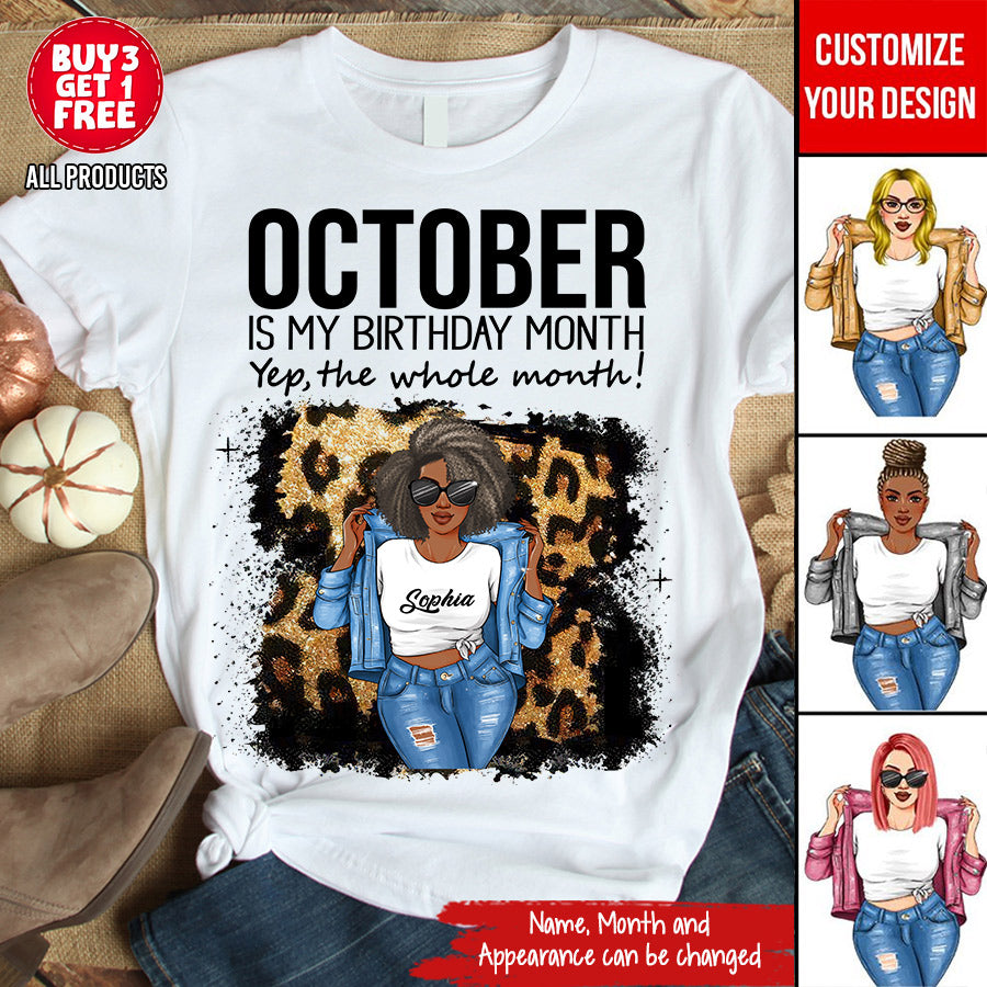 Custom October Birthday Shirt For Woman, Queens are Born In October Gifts, Melanin Afro Woman Shirt, Black Girl Tee, Afro Queen Gift-YPT-TLQ