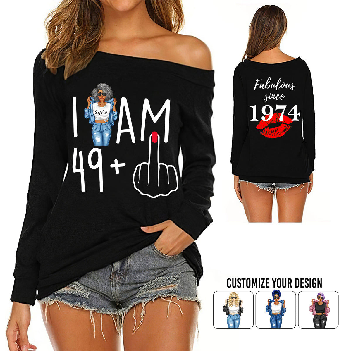 Women's Off-Shoulder Sweatshirt, Chapter 50, Fabulous Since 1974 50th Birthday - TLQ