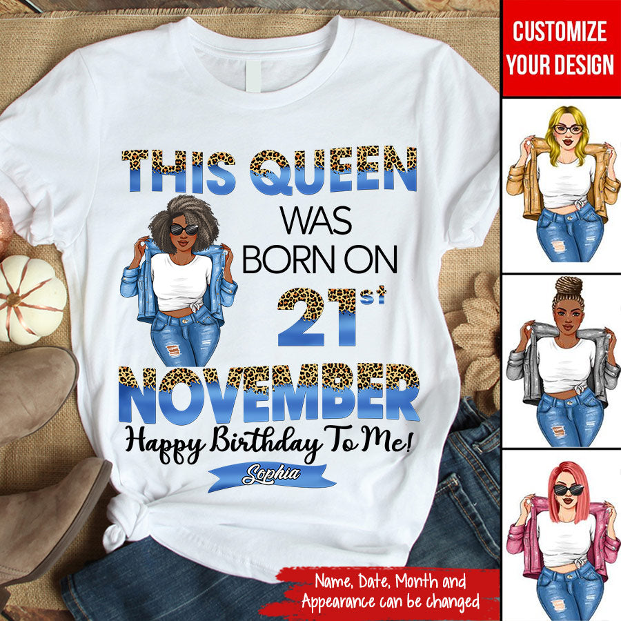 Personalized Custom November Birthday Shirt For Woman, Queens Are Born In November Gifts, Melanin Afro Woman Shirt, Black Girl Tee, Afro Queen Gift-YPT-TLQ
