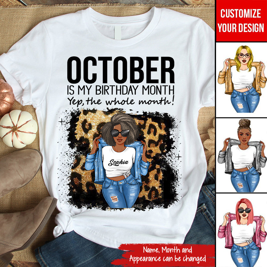 Custom October Birthday Shirt For Woman, Queens are Born In October Gifts, Melanin Afro Woman Shirt, Black Girl Tee, Afro Queen Gift-YPT-TLQ