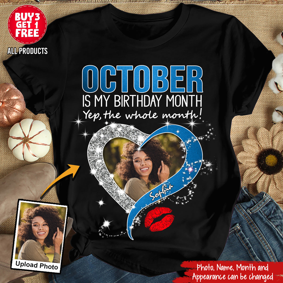 Custom Face Photo October Birthday Shirt, Custom Birthday Shirt, Queens are Born In October, October Birthday Shirts For Woman, October Birthday Gifts-YPT-TLQ