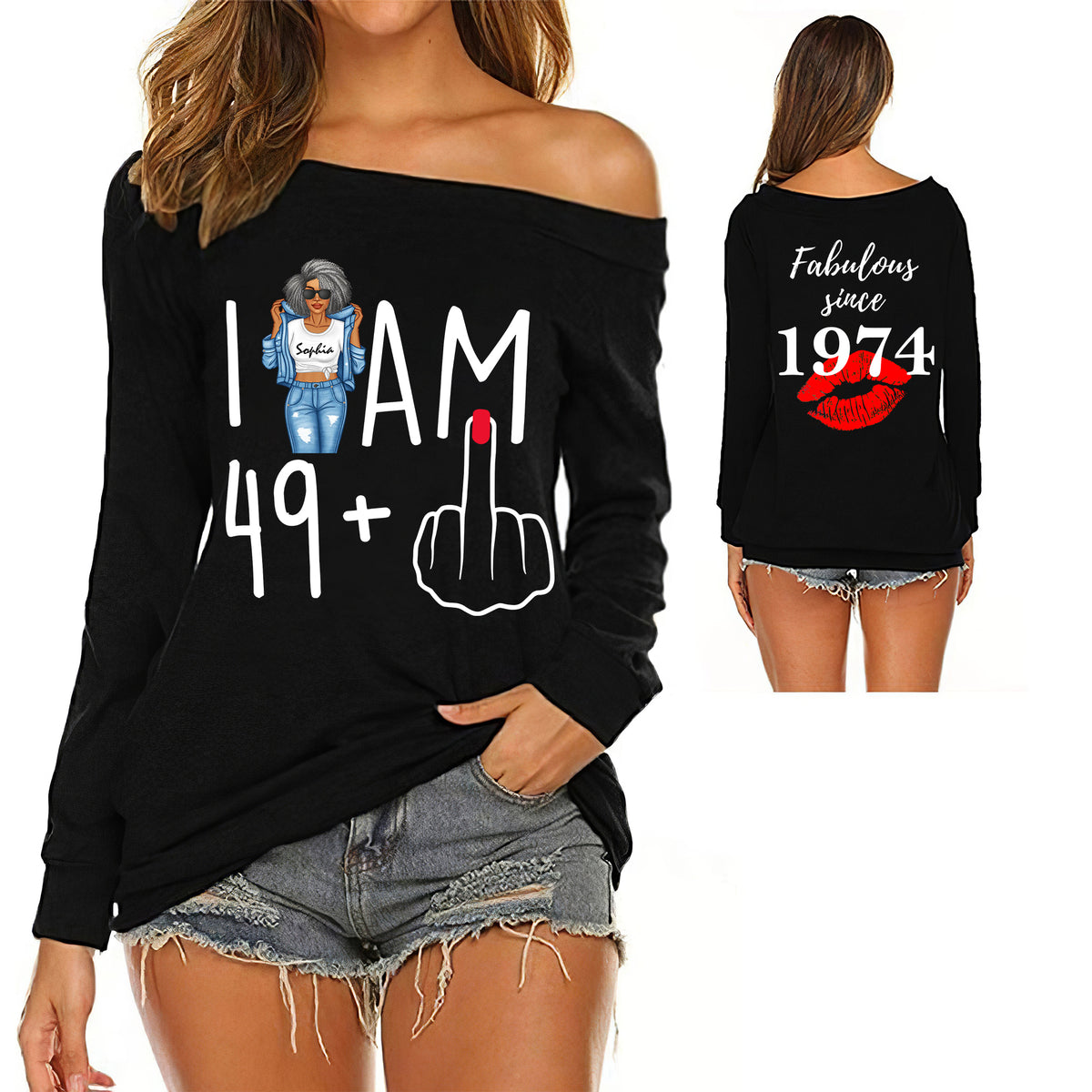 Women's Off-Shoulder Sweatshirt, Chapter 50, Fabulous Since 1974 50th Birthday - TLQ
