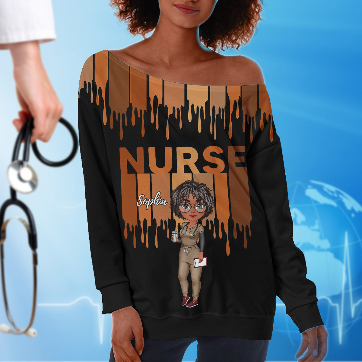 Women's Off-Shoulder Sweatshirt - Personalized Gift For Nurse