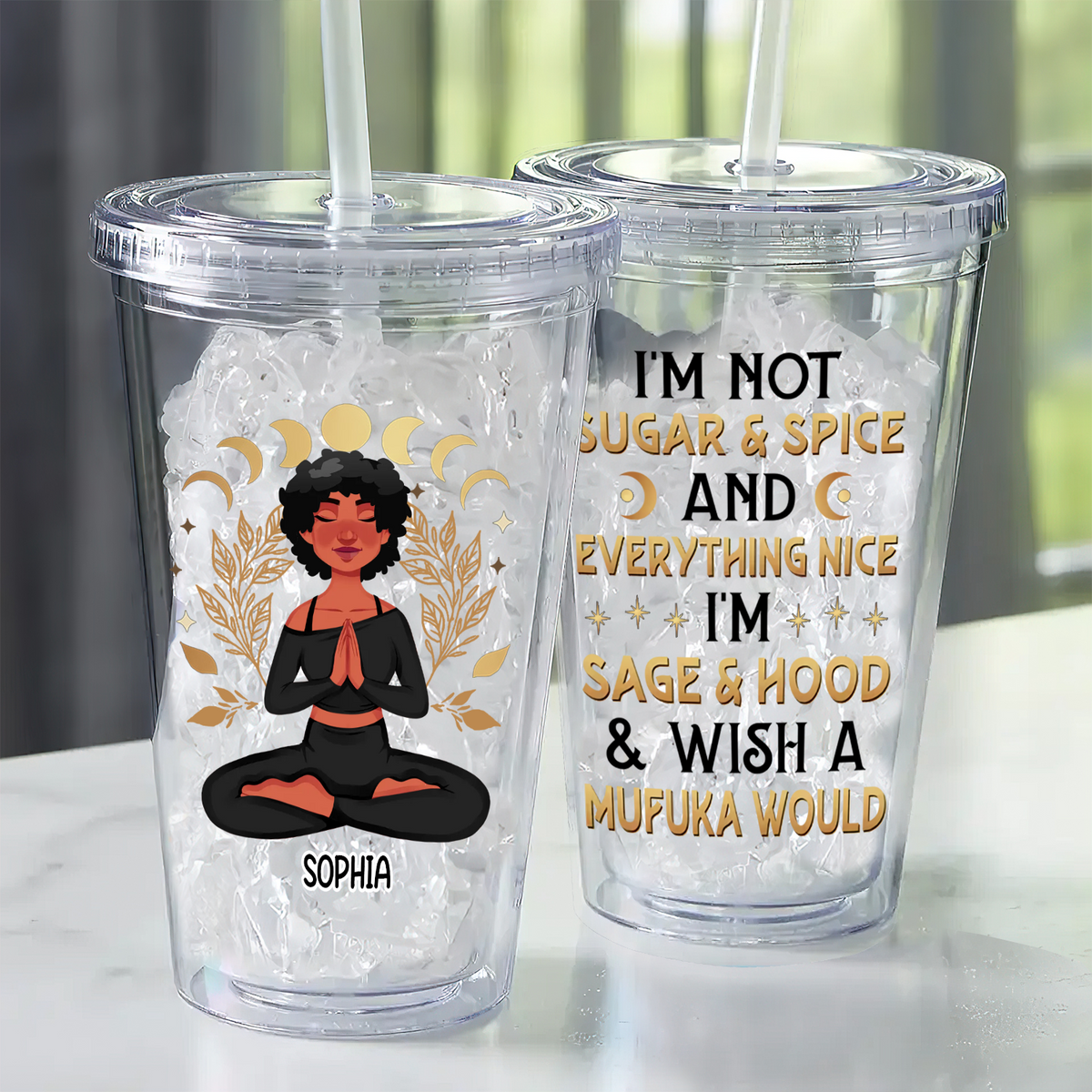 Personalized Clear Acrylic Tumbler w/Straw &amp; Lid, Tumbler Gift Ideas For Her, Yoga Lover