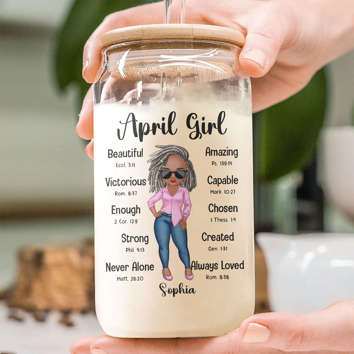 Personalized Clear Glass Can, Gifts For April Women - TLQ