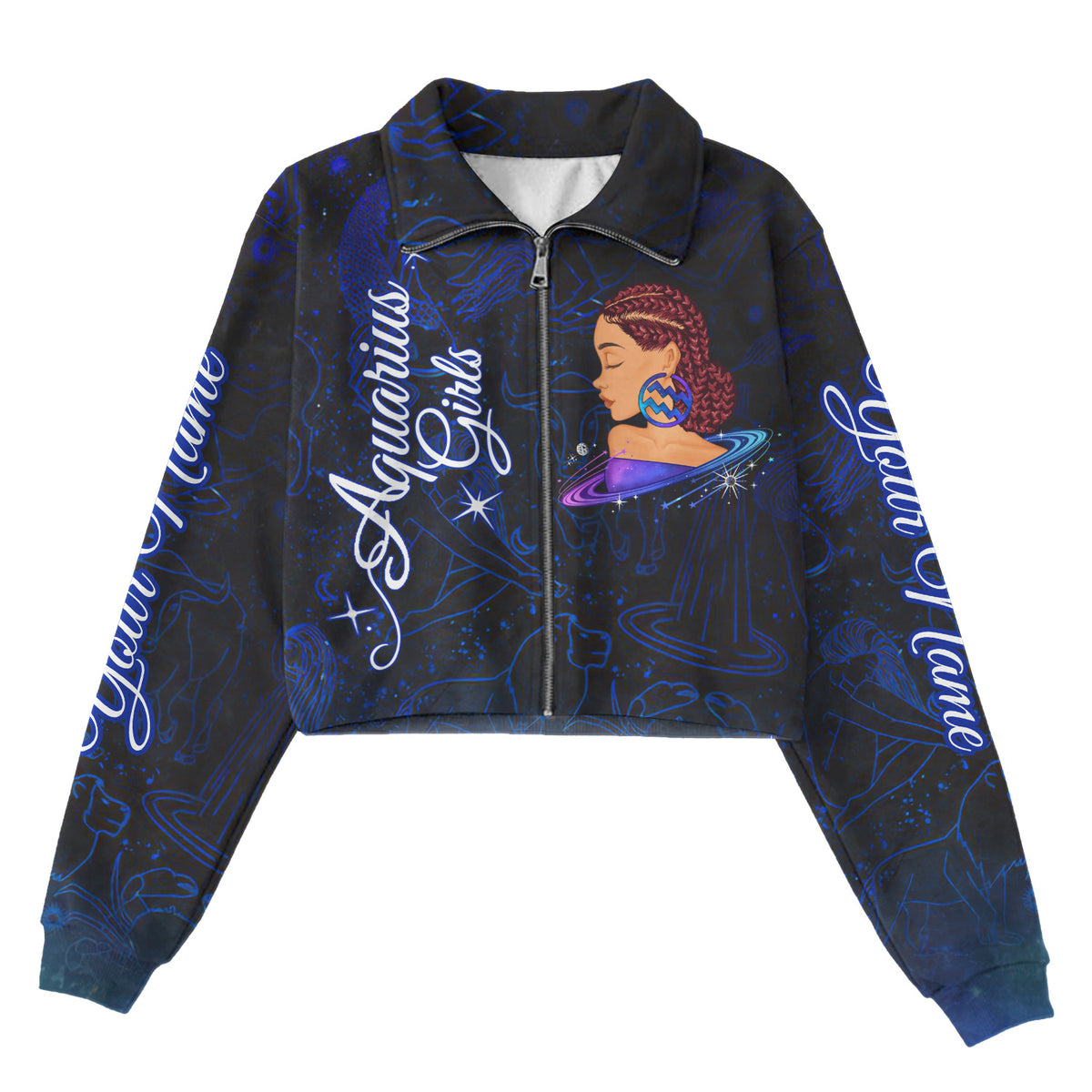 Women‘s Lapel Collar Cropped Sweatshirt, Gift For Aquarius Girl