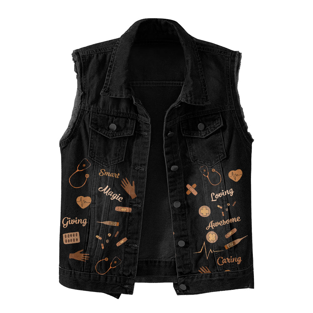 Premium Log Denim Vest - Gift For Women, Denim Vest Nurse, Nurse Gift Idea
