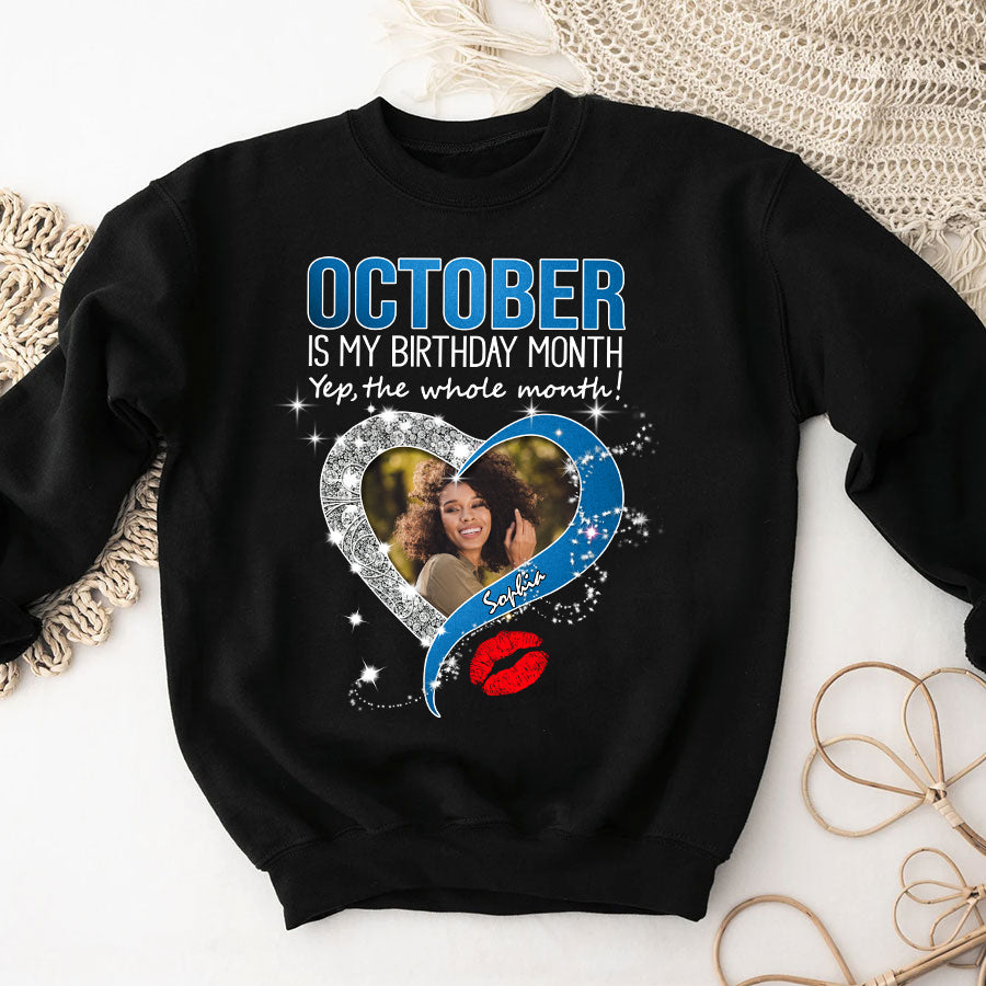 Custom Face Photo October Birthday Shirt, Custom Birthday Shirt, Queens are Born In October, October Birthday Shirts For Woman, October Birthday Gifts-YPT-TLQ