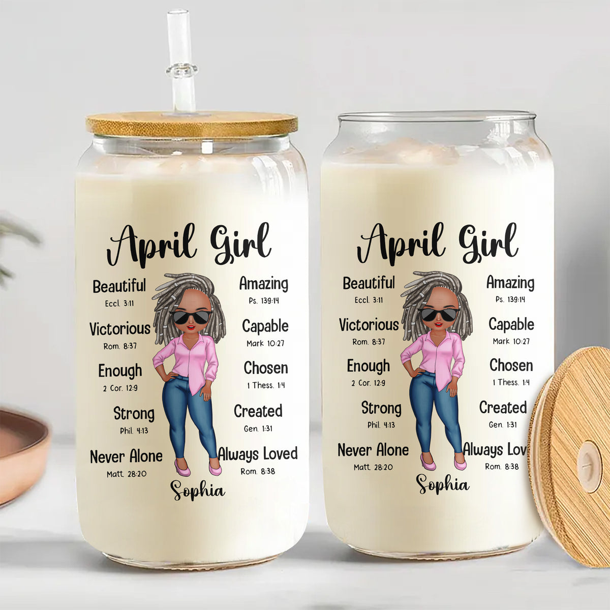 Personalized Clear Glass Can, Gifts For April Women - TLQ