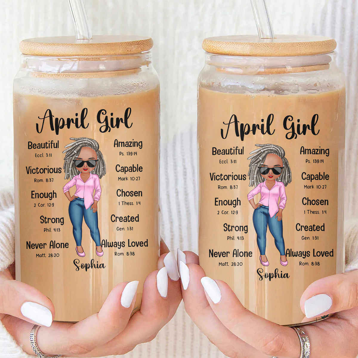 Personalized Clear Glass Can, Gifts For April Women - TLQ