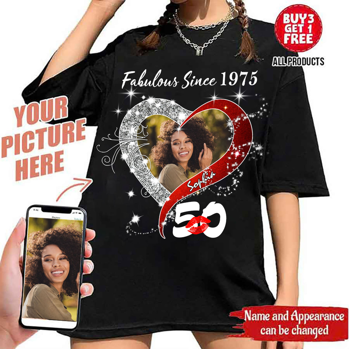 Custom Photo 50&#39;s Birthday Shirt, 50th Birthday Unique T Shirt For Woman, Custom Birthday Shirt, Her Gifts For 50 Years Old, Custom Picture Tee, Personalized Birthday Shirt-YPT-TLQ