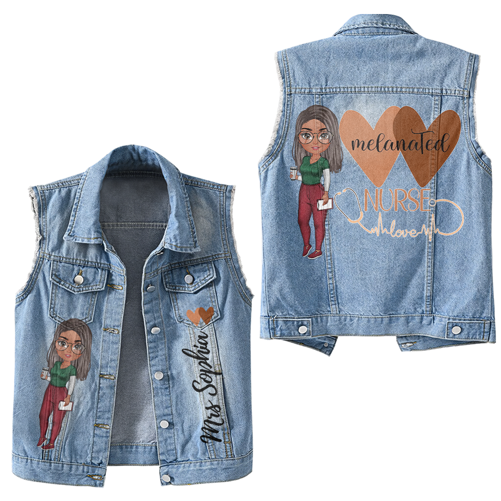 Premium Log Denim Vest - Gift For Women, Denim Vest Nurse, Nurse Gift Idea