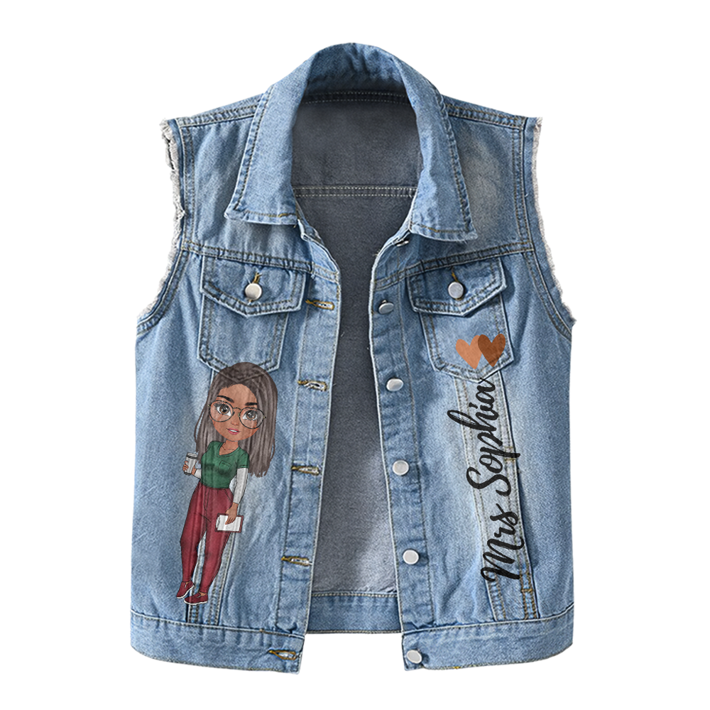 Premium Log Denim Vest - Gift For Women, Denim Vest Nurse, Nurse Gift Idea