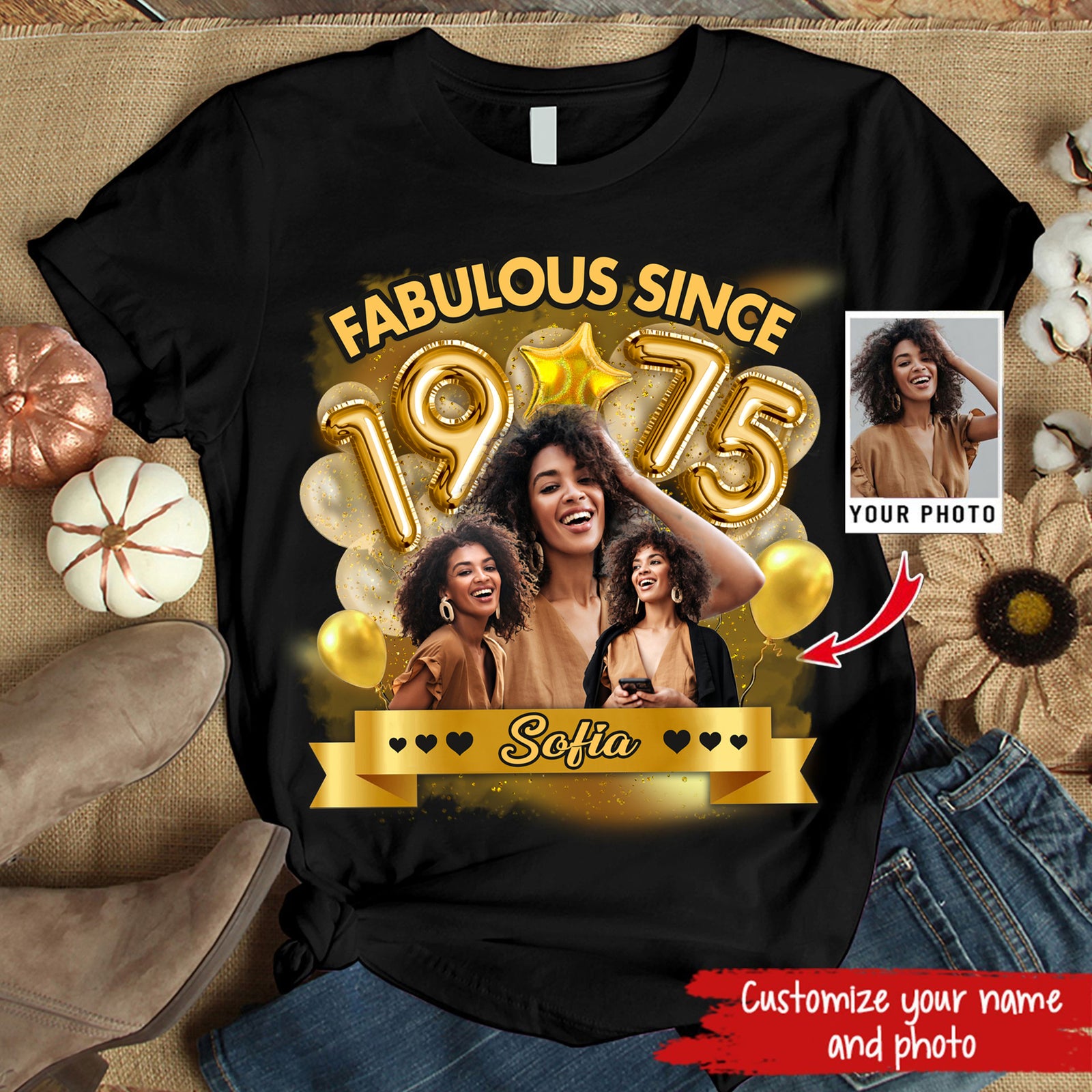 Custom Face Photo 50's Birthday Shirt, 1975 Shirt, 50th Birthday Unique T Shirt For Woman, Custom Birthday Shirt, Her Gifts For 50 Years Old, Custom Picture Tee, Personalized Birthday Shirt-YPT-HMT