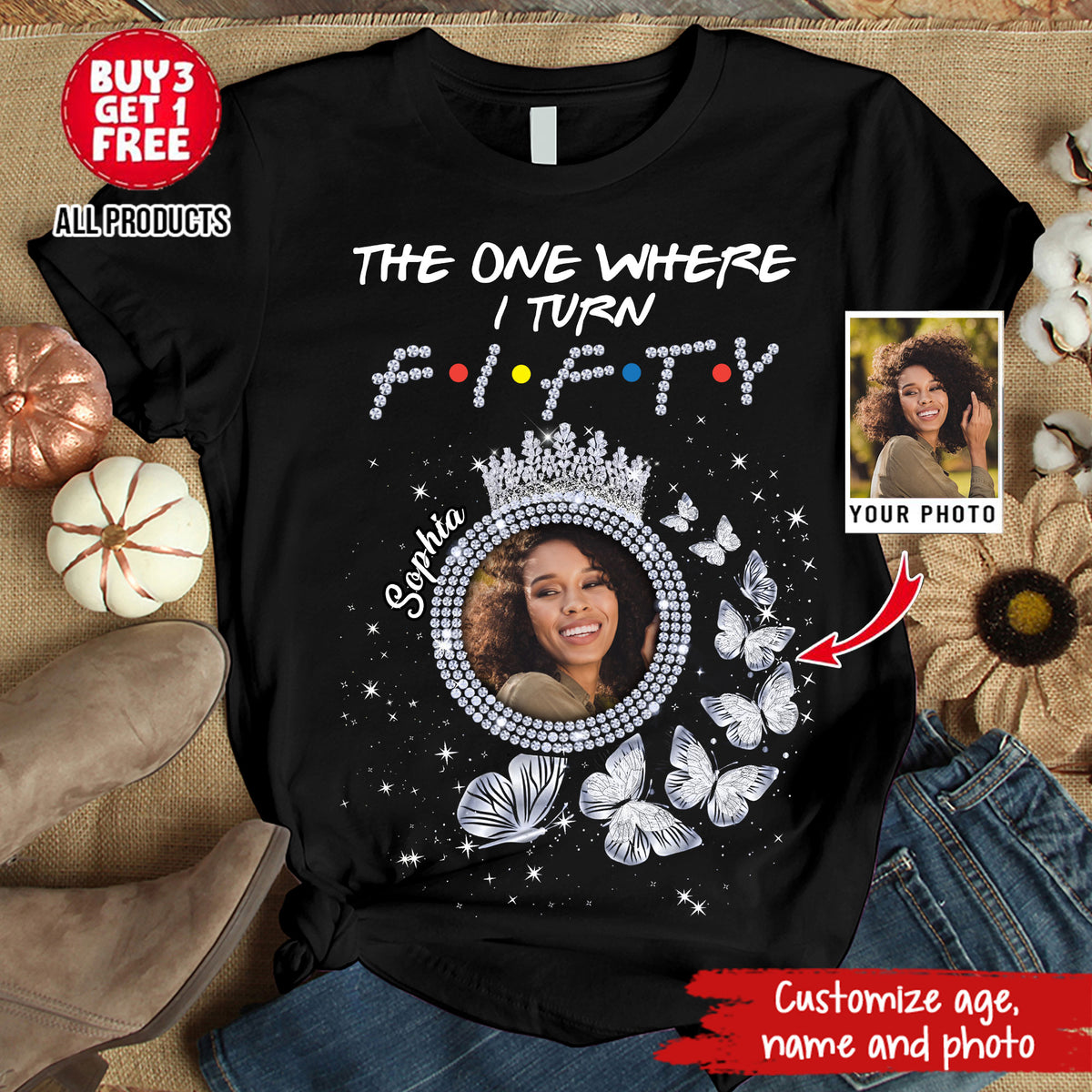 Custom Face Photo 50&#39;s Birthday Shirt, 50th Birthday Unique T Shirt For Woman, Custom Birthday Shirt, Her Gifts For 50 Years Old, Custom Picture Tee, Personalized Birthday Shirt-YPT-HMT