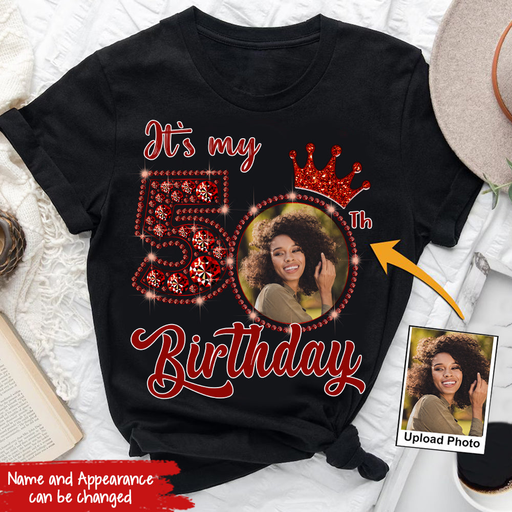 Custom Face Photo 50&#39;s Birthday Shirt, 50th Birthday Unique T Shirt For Woman, Custom Birthday Shirt, Her Gifts For 50 Years Old, Custom Picture Tee, Personalized Birthday Shirt-YPT-HCT