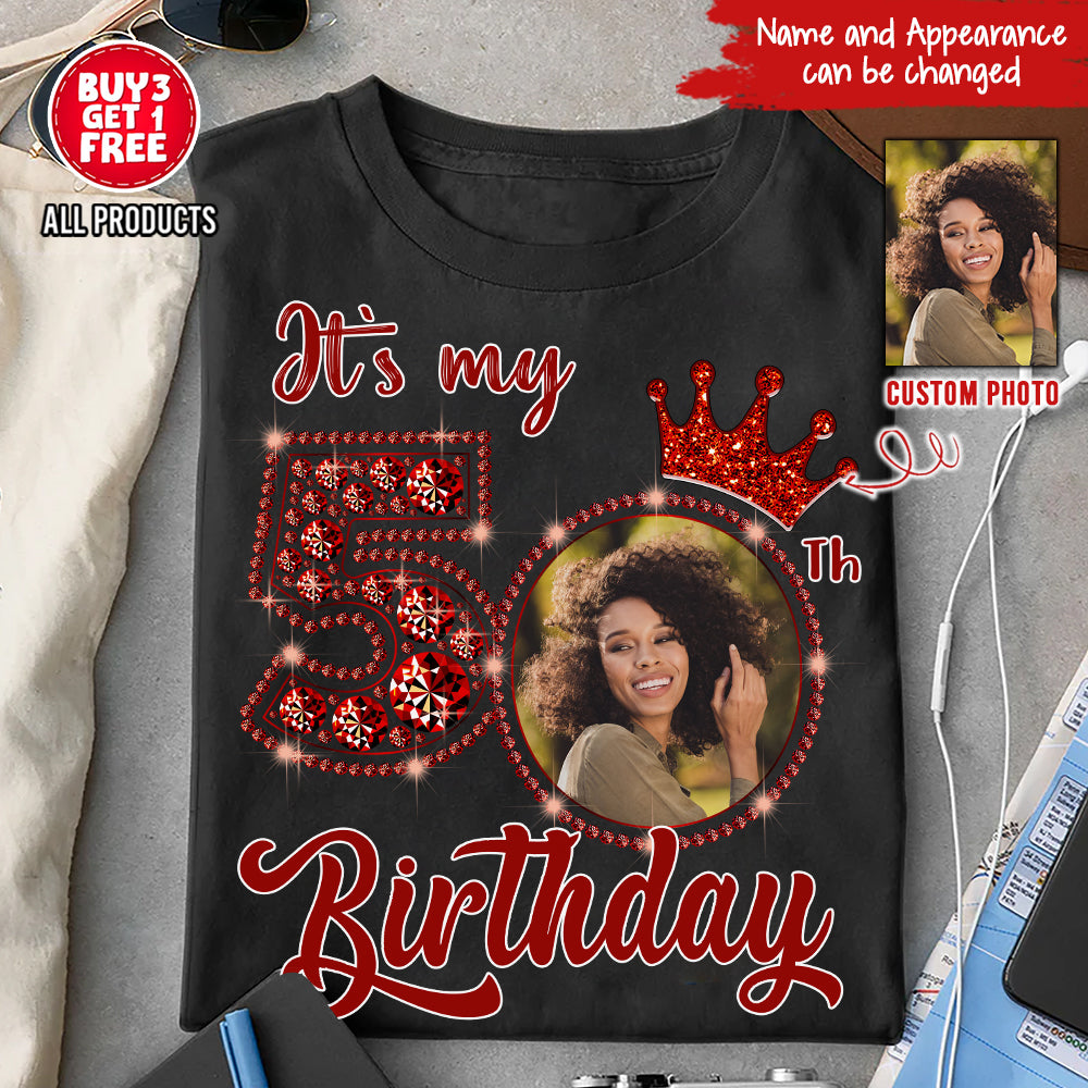 Custom Face Photo 50&#39;s Birthday Shirt, 50th Birthday Unique T Shirt For Woman, Custom Birthday Shirt, Her Gifts For 50 Years Old, Custom Picture Tee, Personalized Birthday Shirt-YPT-HCT