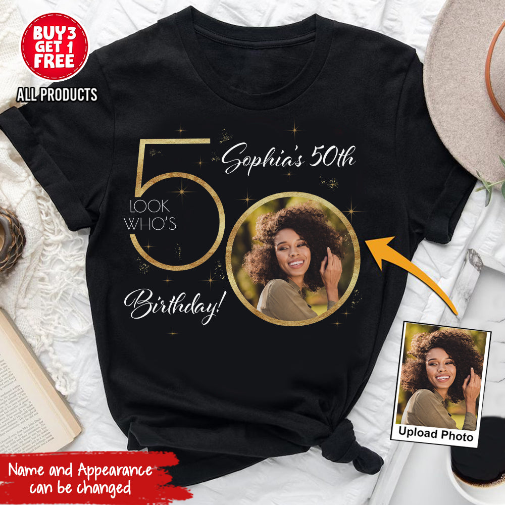 Custom Face Photo 50&#39;s Birthday Shirt, 50th Birthday Unique T Shirt For Woman, Custom Birthday Shirt, Her Gifts For 50 Years Old, Custom Picture Tee, Personalized Birthday Shirt-YPT-HCT