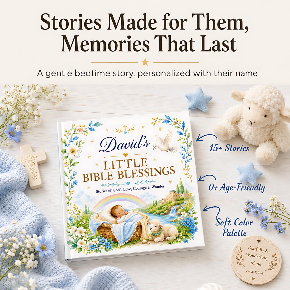 Personalized Christian Baby Book, Custom Baby Name Bible Storybook, Baptism Christening Gift, Baby Dedication Keepsake for Boys or Girls