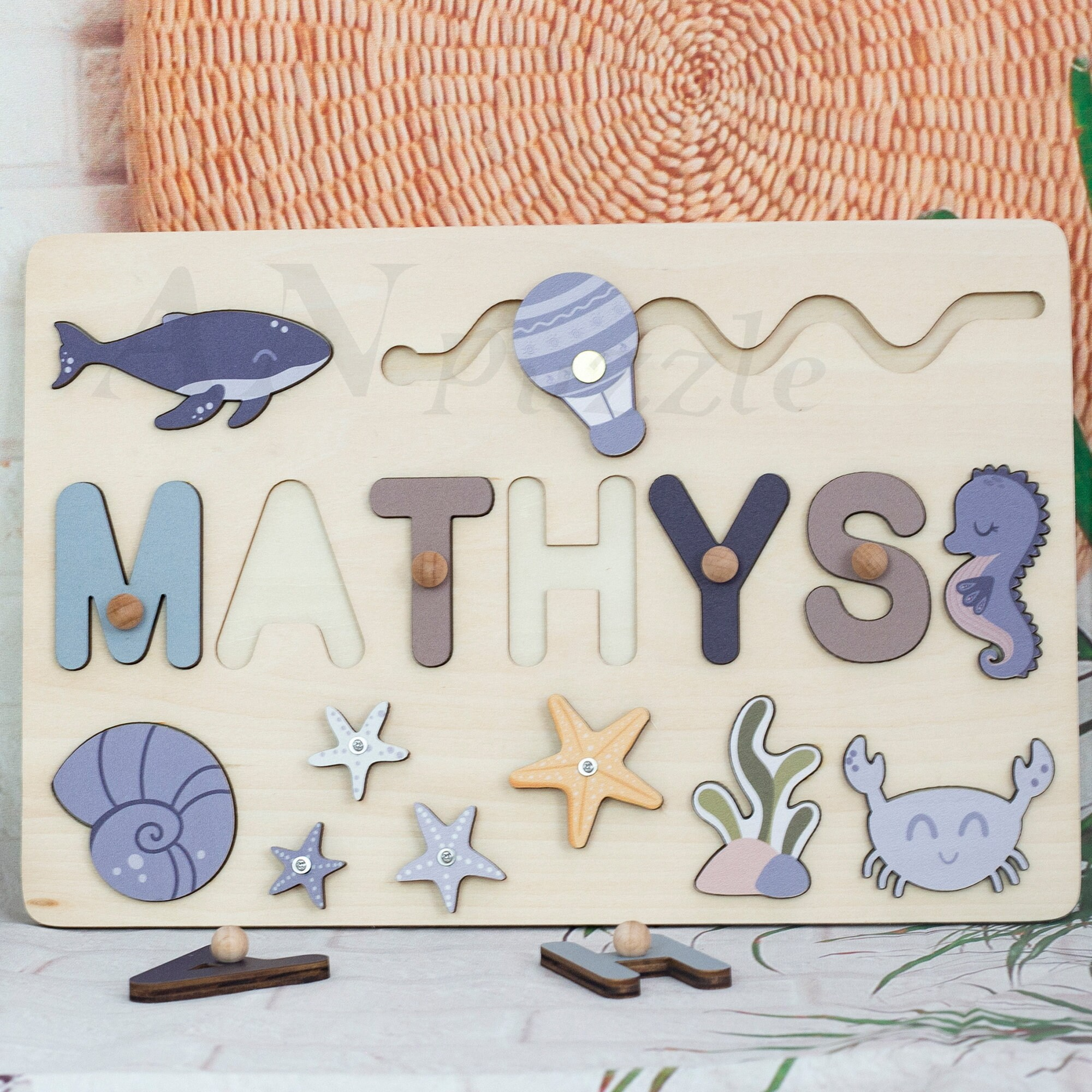 Personalized BusyBoard with Ocean Animals, Gifts For Kids, Wooden Puzzle Board, Custom Ocean Sensory Board for kids, Toys for kids, Montessori Board