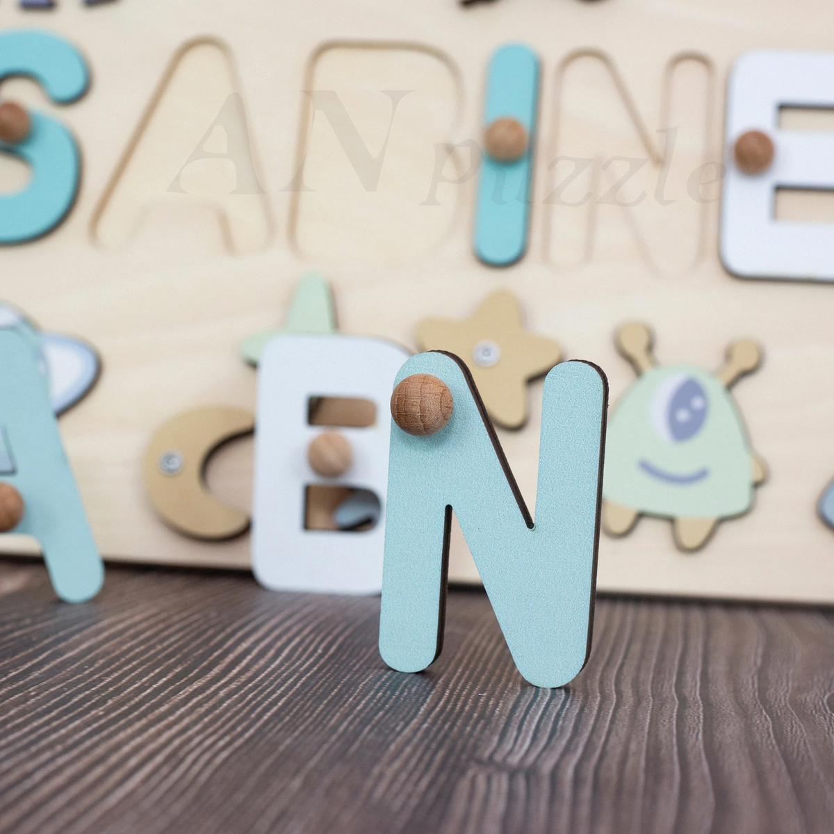 Personalized BusyBoard with Alien, Gifts For Kids, Wooden Puzzle Board, Custom Space Sensory Board for kids, Toys for kids, Montessori Board