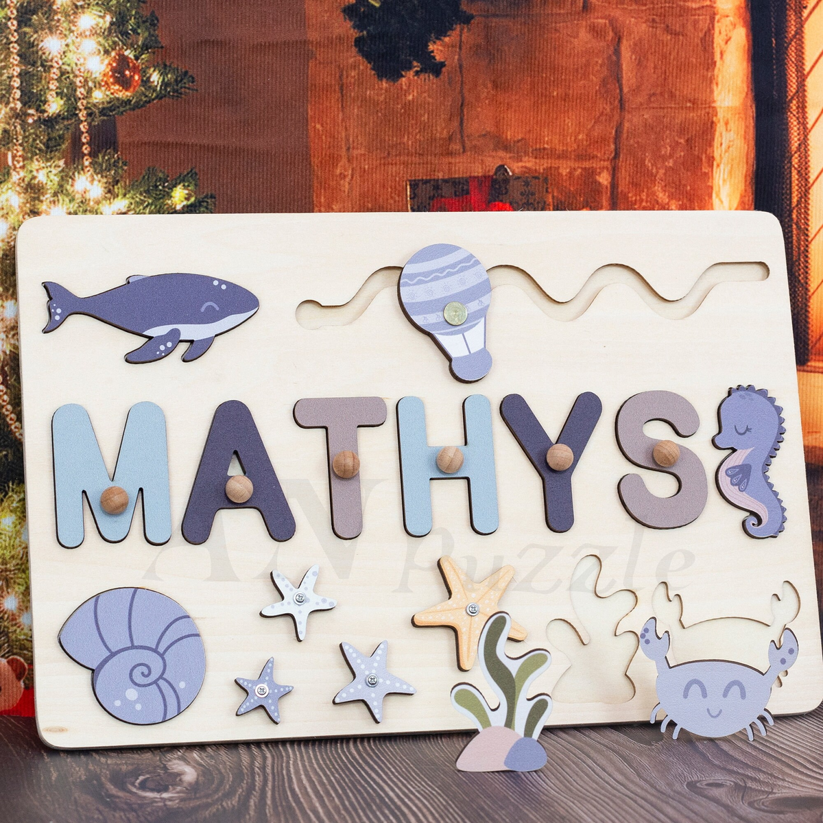 Personalized BusyBoard with Ocean Animals, Gifts For Kids, Wooden Puzzle Board, Custom Ocean Sensory Board for kids, Toys for kids, Montessori Board