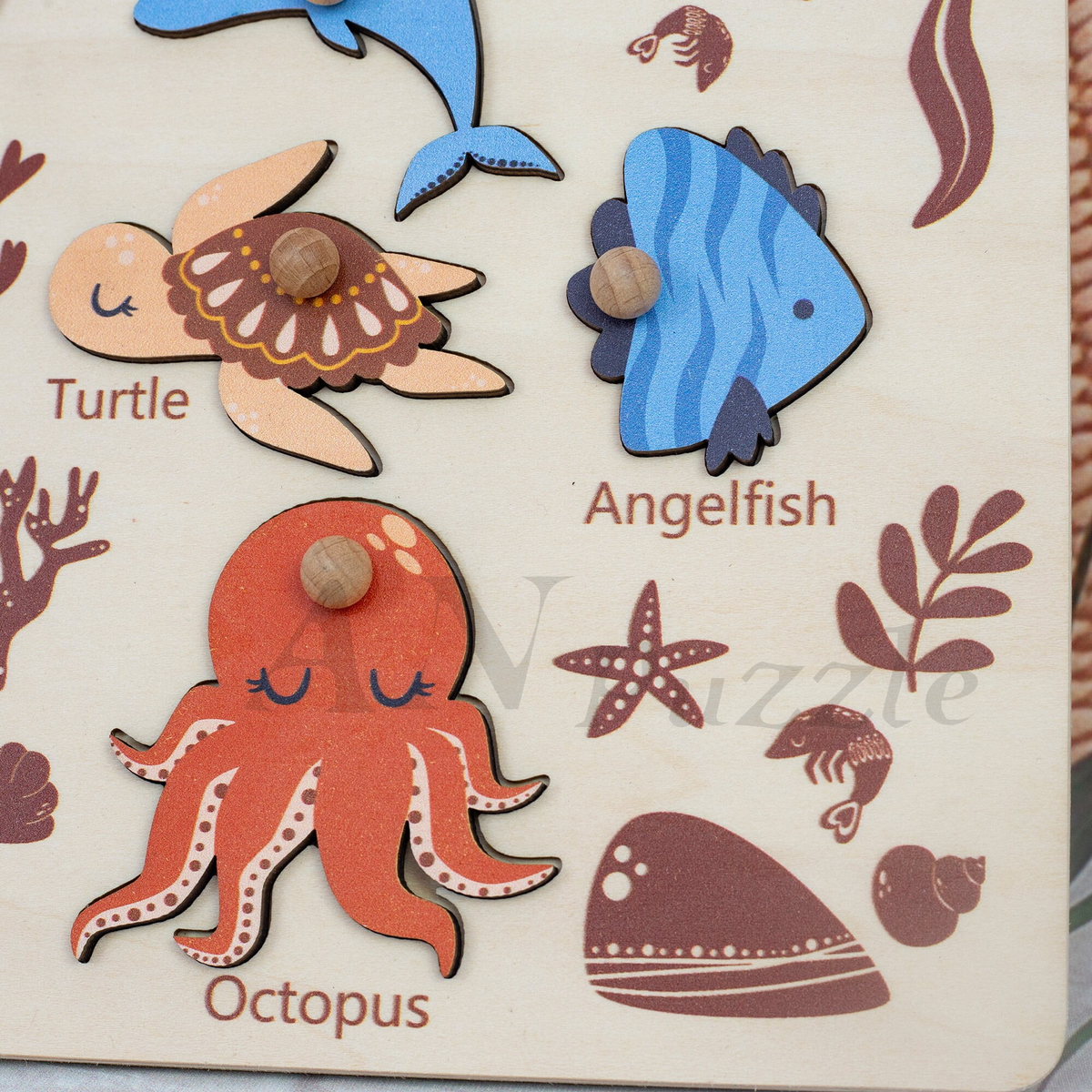 Personalized BusyBoard with Sea Animals, Custom Ocean Sensory Board for kids, Toys for kids, Montessori Board, Wooden Puzzle Board