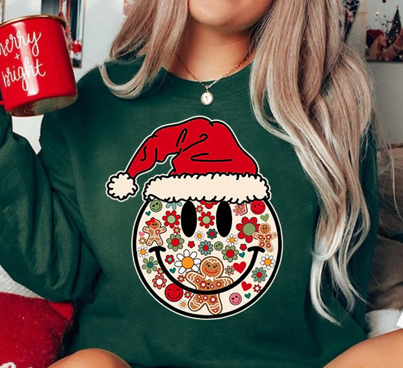 Retro Christmas T-shirt, Christmas Smiley Face T-shirt, Cute Gingerbread Daisy T-shirt, Christmas Santa T-shirt, Christmas Shirt T-shirt