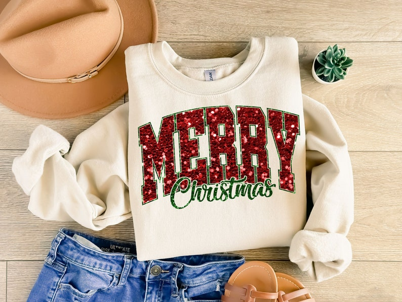 Christmas Glitter T-shirt, Merry Christmas T-shirt, Retro Christmas T-shirt, Santa Claus T-shirt