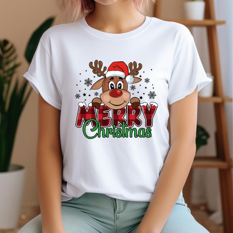 Reindeer Merry Christmas T-shirt, Reindeer Merry Christmas T-shirt, Cotton T-shirt
