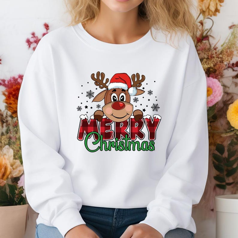 Reindeer Merry Christmas T-shirt, Reindeer Merry Christmas T-shirt, Cotton T-shirt