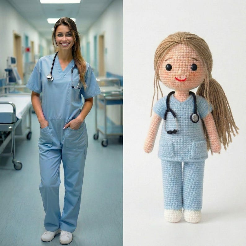 Look Alike Doll, Personalized Nurse Doctor Doll, Custom Crochet Doll from Photo, Healthcare Worker Gift, Doctor Nurse Appreciation Gift